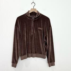 WSLY Eco Plush Womens Velour Comfy Sweatshirt Brown size Medium